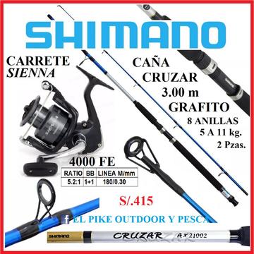 Caña De Pesca SHIMANO 3.00 M Carrete SHIMANO Sienna 4000FE Pescar