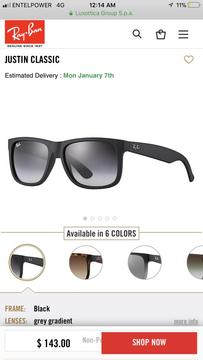 Lentes de sol RayBan Justin Negros NUEVOS ORIGINALES