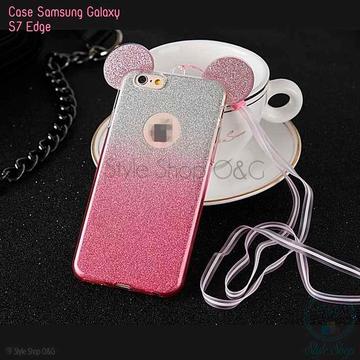 Case Carcasa Goma Silicona Orejas Minnie Escarcha S7 Edge