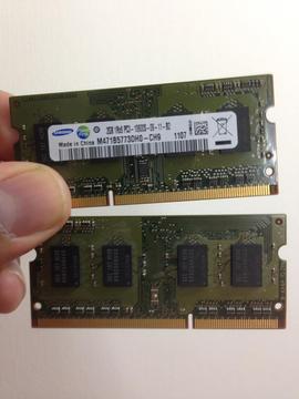 2 Memorias Ram Samsung 2 Gb Ddr3 1600 MHz para Laptop,Original y nuevas