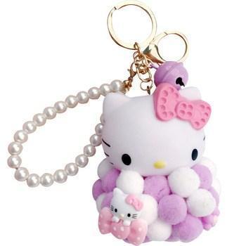 Hello Kitty pompom llavero con cascabel y pulsera perlas