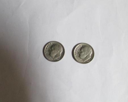 Monedas de un dime de plata de 1985