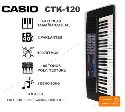 Teclado CASIO CTK120 . IMPECABLE . Incluye Transformador Manual