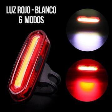 Luz Rojo Blanco Seguridad 360° LED COB / Recargable Usb Bici