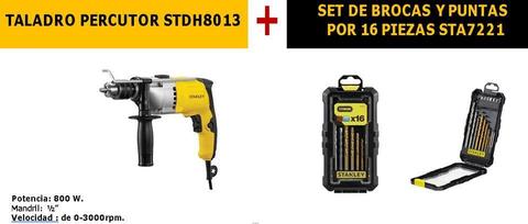 TALADRO PERCUTOR 800W STDH8013 STANELY BROCAS 16 PZA