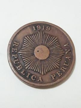 MONEDA PERUANA 1919 dos centavos
