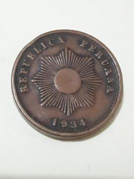 Moneda Peruana 1934 Dos Centavos