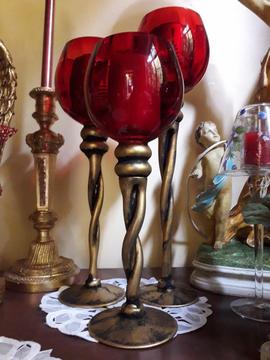 REMATE! Jgo de Copones Candelabros Turquesa Rojo