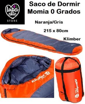 Bolsa De Dormir Momia Naranja/gris 215x80cm Klimber Camping