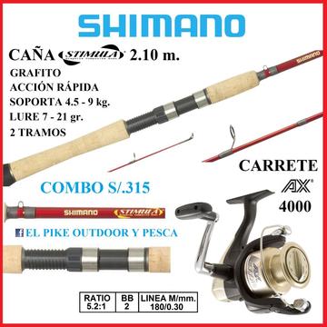 COMBO DE PESCA SHIMANO CAÑA STIMULA 2.10 CARRETE AX 4000 PESCAR