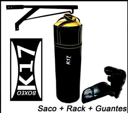 Kit de Boxeo K17 Saco de 1.00 Mts Soporte de Pared Guantillas de saco