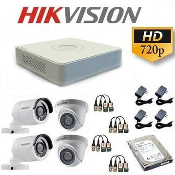 Kit 4 cámaras de seguridad Hikvision 720p con disco 500gb