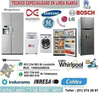 SERVICIO TECNICO REFRIGERADORA LAVADORA SECADORA LG Samsung Bosch Electrolux Whirlpool SERVICIO A DOMICILIO