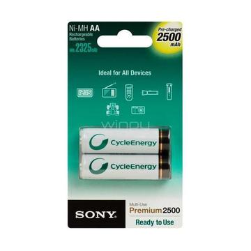 Pack de 2 pilas NiMH Sony recargables AA, 2500mAh