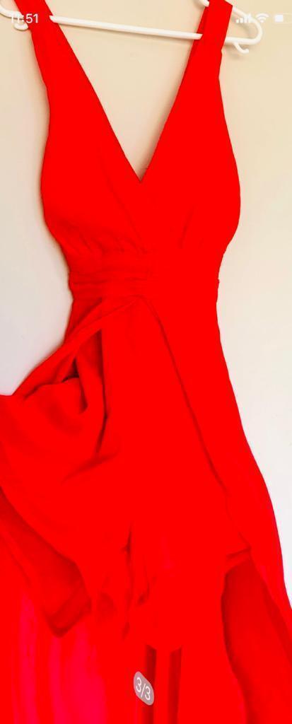 Mujer Vestido Small Rojo Maxi Americano