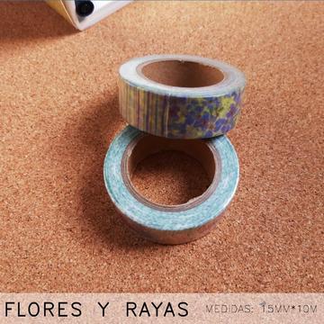 Washi Tape FLORES Y RAYAS 15mm X 10 Mt