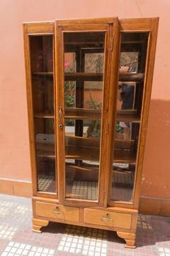 Librero vitrina madera pino oregon con espejo