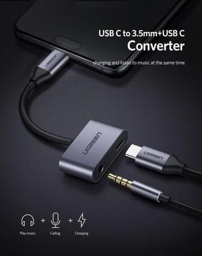 Convetidor USB Tipo C a Jack y carga Ugreen