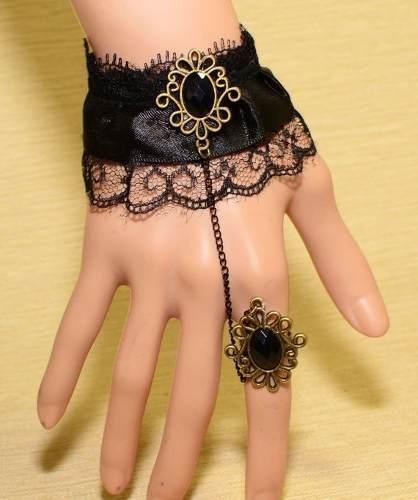 Cameo Pulsera Y Anillo Diseño Oval Negro Gotico Vintage Punk