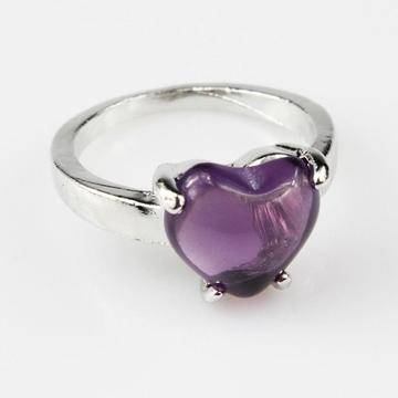 Anillo Morado Corazon Plata 925 Piedra Preciosa Amatista T 7