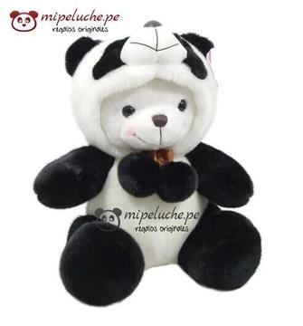 Oso Con Disfraz De Panda Capucha Peluche 40 Cm, Antialergico