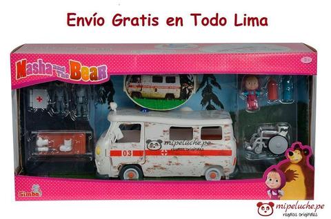 Masha Y El Oso, Ambulancia Incluye A Los 2 Lobos Original Marca Simba