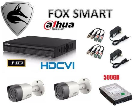 Kit 2 Camaras Dvr 4 Ch Dahua Hd Disco 500gb Fox Smart