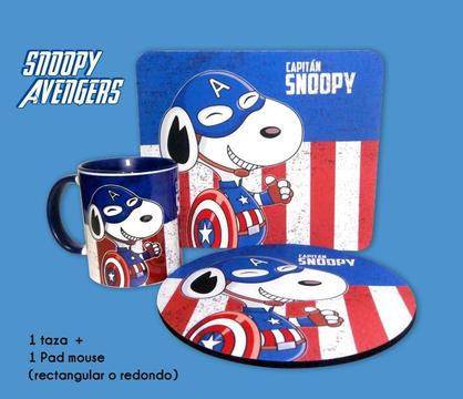 Tazas Y Pad Mouse de Snoopy Avengers Y