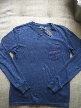 Sueter delgado Ralph Lauren Talla XS Azul Diseño bolsillo frente