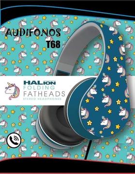 Audifonos cable jack 3.5 Halion Plegables Diseño Unicornio