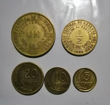 Moneda Peruana 1,1/2 Sol, 20,10 Y 5 Cent