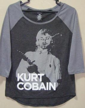 Polo Kurt Cobain Mujer Xs Nirvana Ac Dc Aerosmith Lynyrd