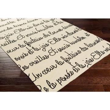 Nueva Linda alfombra letras beige negro poema frances 2.44 x 3.35