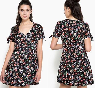 Hermoso Vestido Nuevo Casual Negro Flores Talla S Sybilla