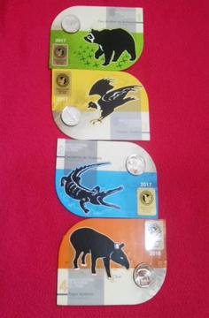 Monedas peruanas de animales el Oso,Cocodrilo, cóndor y tapir