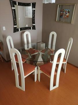 Mesa de comedor cristal templado 6 sillas de cedro