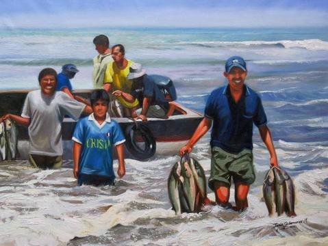 Pescadores Pintura Al Óleo jsedamanos