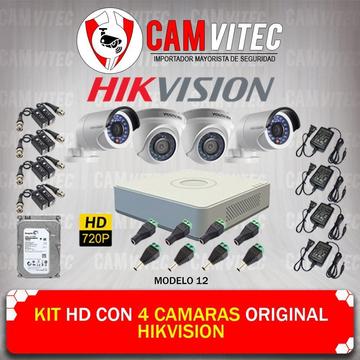 Kit HD 720p con 4 Cámaras Original Hikvision