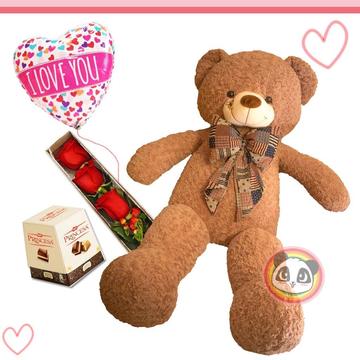 Combo oso peluche grande gigante rosas chocolates globo