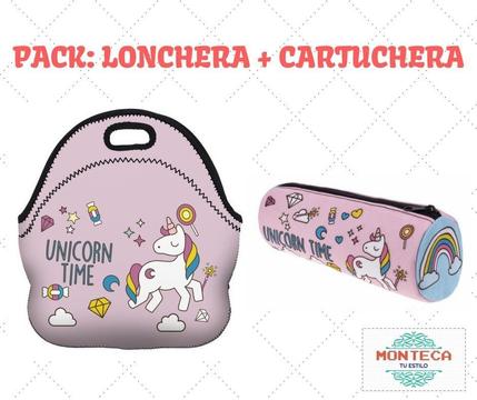 PACK LONCHERA Y CARTUCHERA UNICORNIO