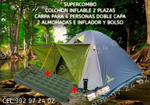 Combo Carpa Tienda Doble Tela, para 4