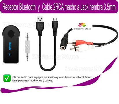 Receptor Bluetooth 2 rca macho a jack hembra 3.5mm