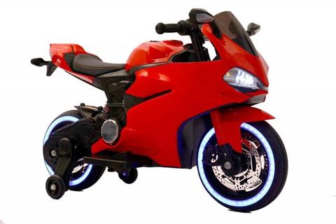 Moto a batería tipo Ducati Rojo, blanco y naranja