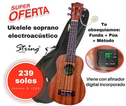 Ukelele Electroacústico Soprano String Guitar Mejor Precio Ukeleo