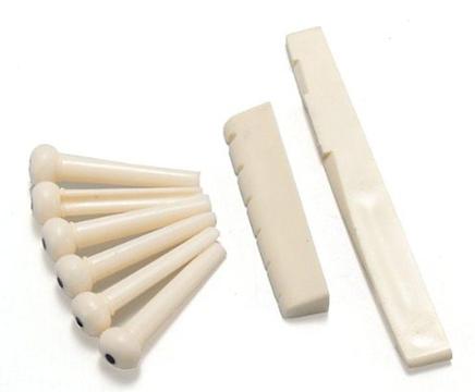 Set Guitarra Acustica Puente Cejuela Y Pines Plastico Blanco