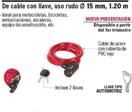 Candado Moto Seguridad 1.2mts2 Llaves Tipo Automotriz Cb-20