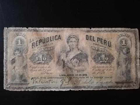 Billete 1 Sol 1879 Guerra con Chile