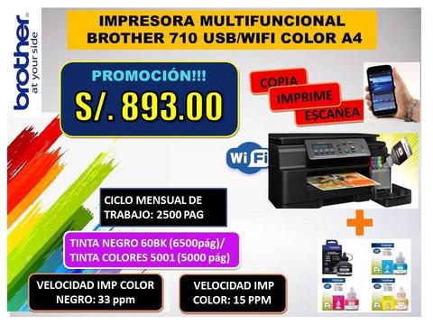 IMPRESORA MULTIFUNCIONAL BROTHER 710 USB/WIFI COLOR A4