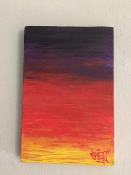 Atardecer Pintado en Acrilicos 24X16 Cm