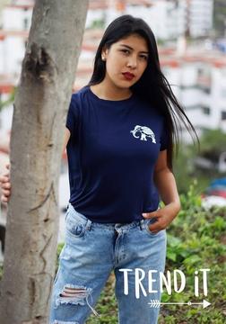 Polos básicos mujer estampado elefante plomo rata, plomo claro, azul marino Marca Trend it